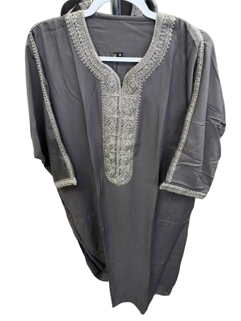 Gray Moroccan Thobe with Silver Design