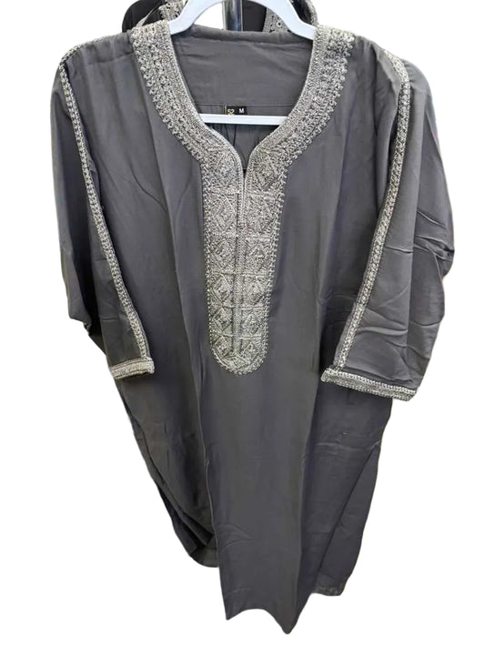 Gray Moroccan Thobe with Silver Design
