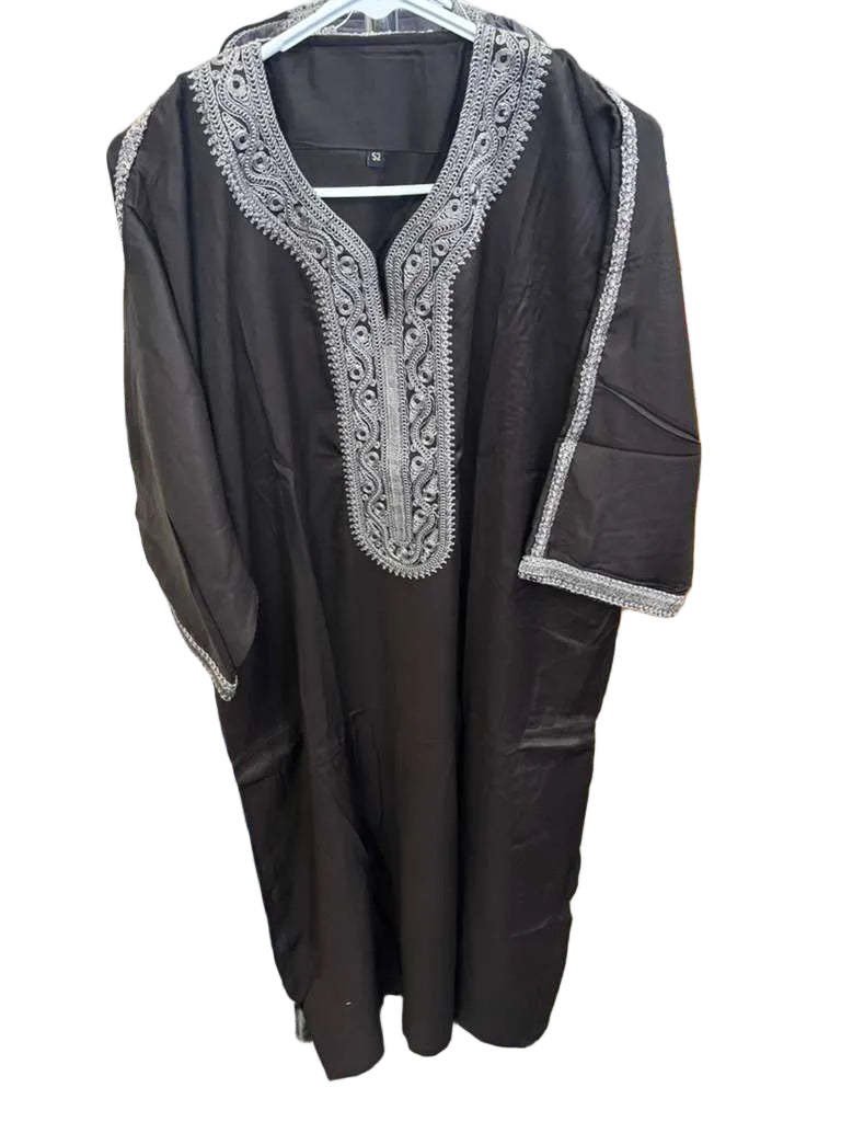 Dark Brown Moroccan Thobe with Silver Design