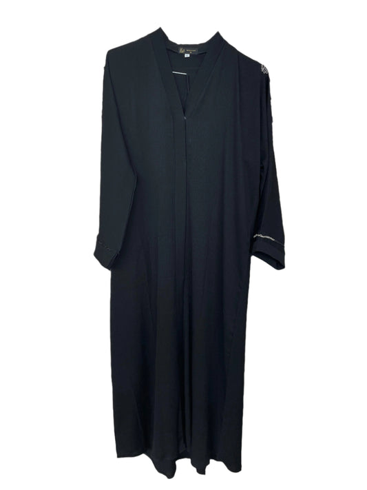 Black Abaya with Back Floral Beadwork