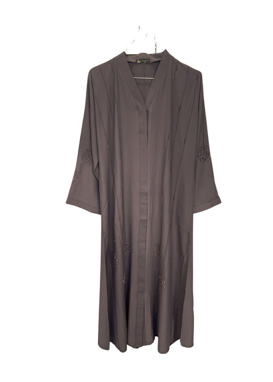 Button-Up Abaya with Rose Sequins